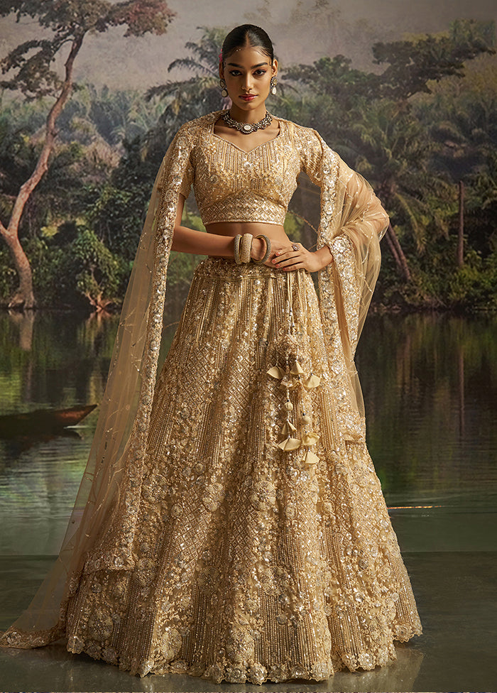 Cream Net Lehenga Set