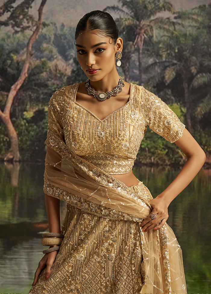 Cream Net Lehenga Set