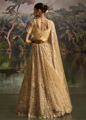 Cream Net Lehenga Set