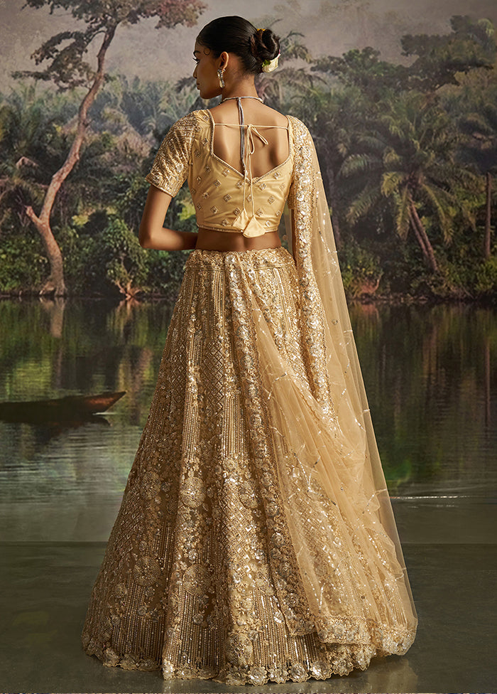 Cream Net Lehenga Set