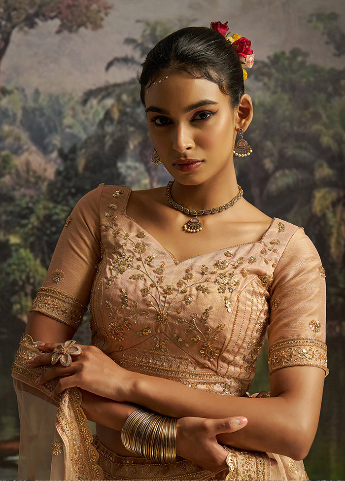 Peach Net Lehenga Set