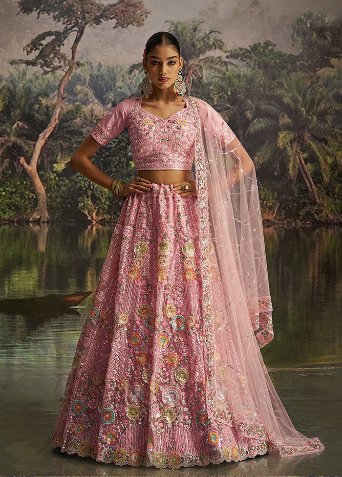 Pink Net Lehenga Set