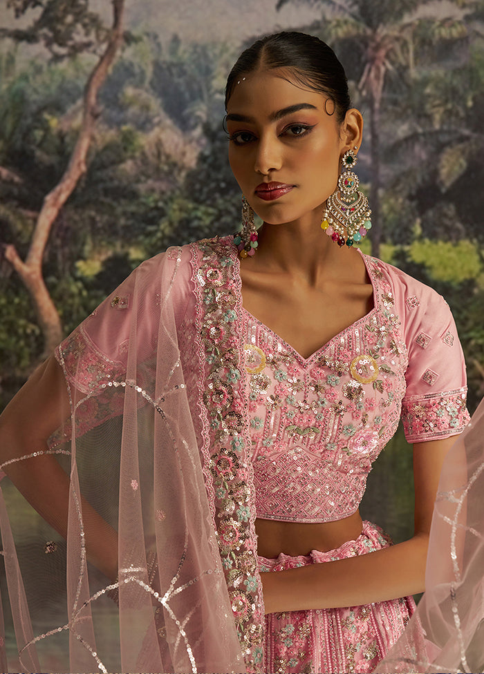 Pink Net Lehenga Set