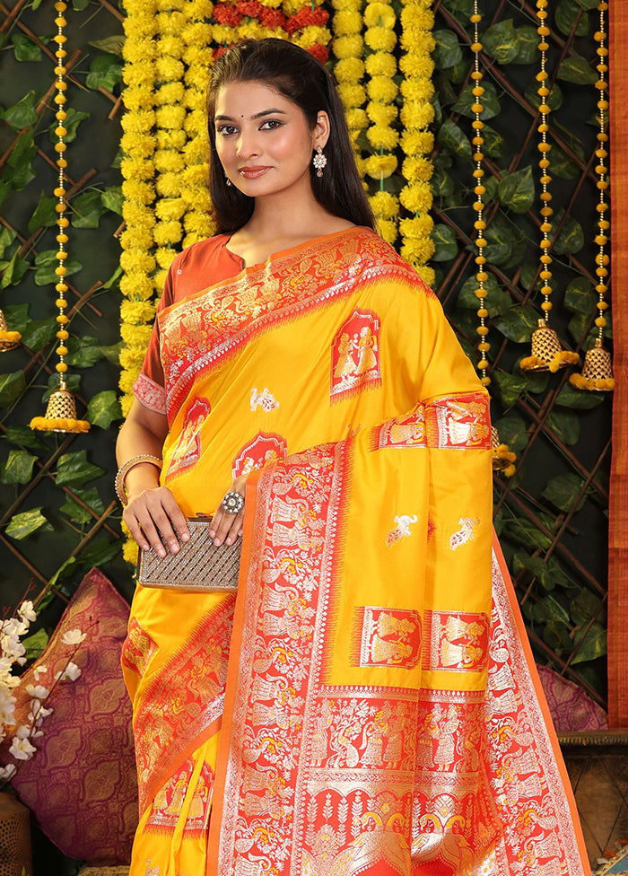 Yellow Spun Silk Saree With Blouse Piece