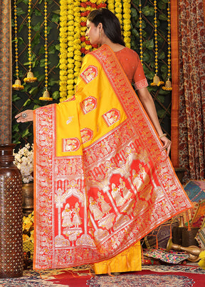 Yellow Spun Silk Saree With Blouse Piece