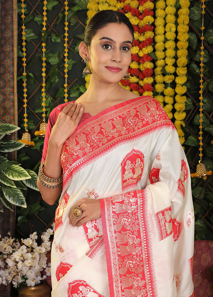 White Spun Silk Saree With Blouse Piece