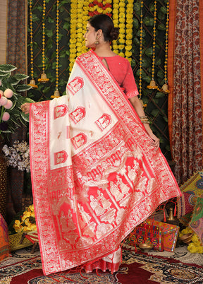 White Spun Silk Saree With Blouse Piece