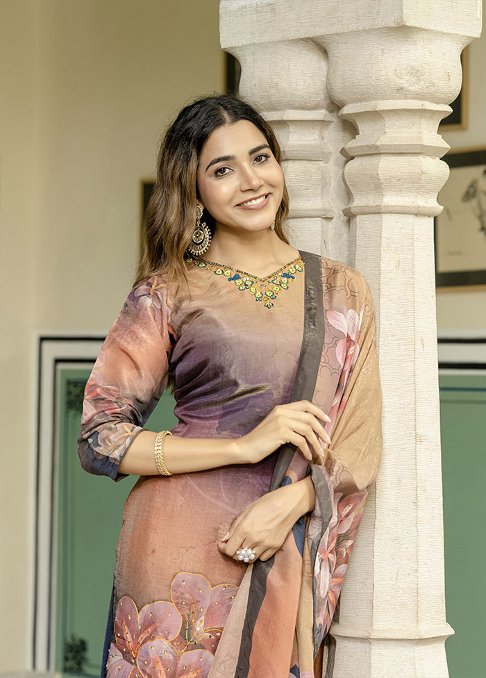 3 Pc Peach Silk Suit Set