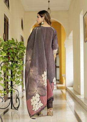 3 Pc Brown Silk Suit Set