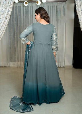 3 Pc Grey Georgette Suit Set