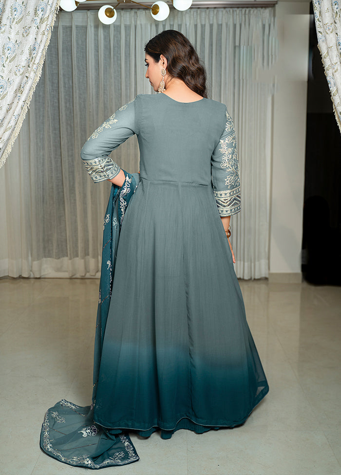 3 Pc Grey Georgette Suit Set