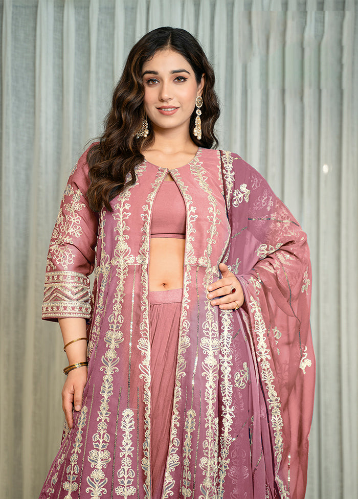 3 Pc Pink Georgette Suit Set