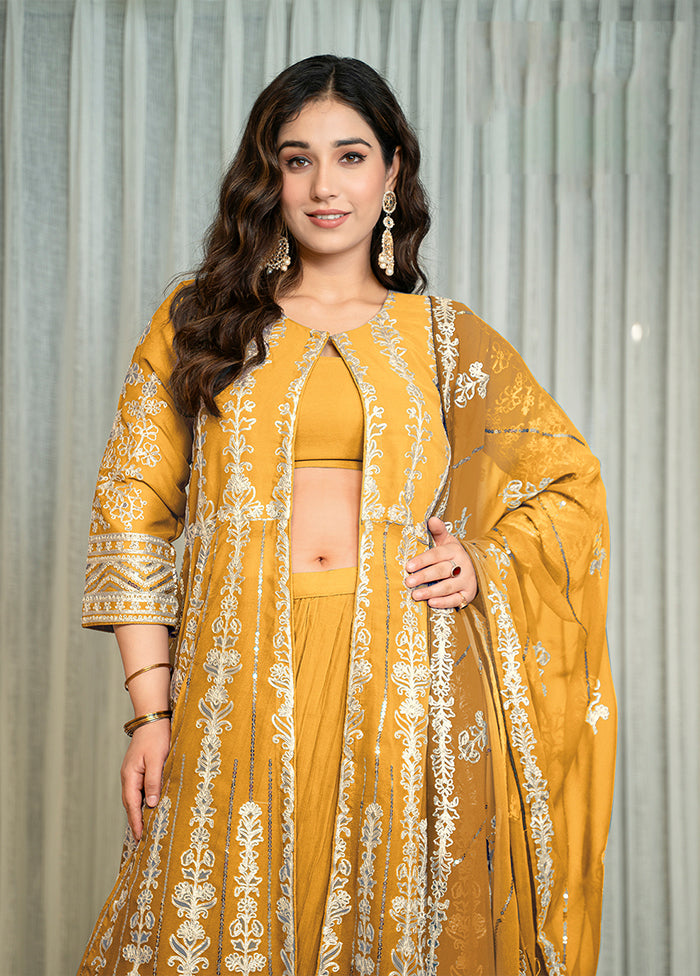 3 Pc Yellow Georgette Suit Set