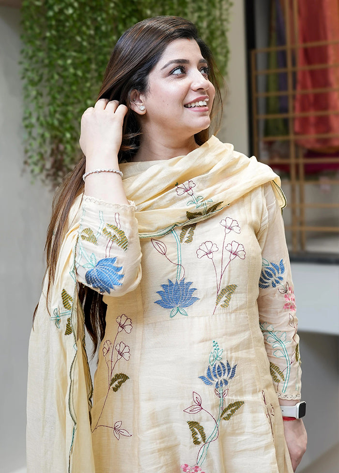 3 Pc Cream Silk Suit Set