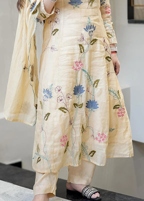 3 Pc Cream Silk Suit Set