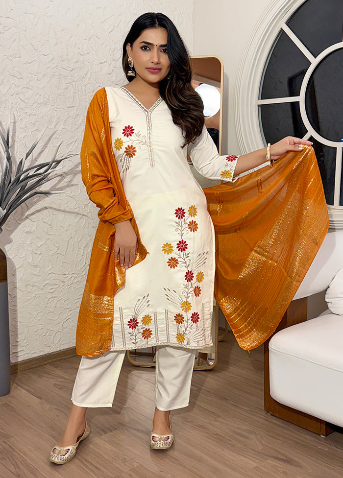 3 Pc Cream Cotton Suit Set