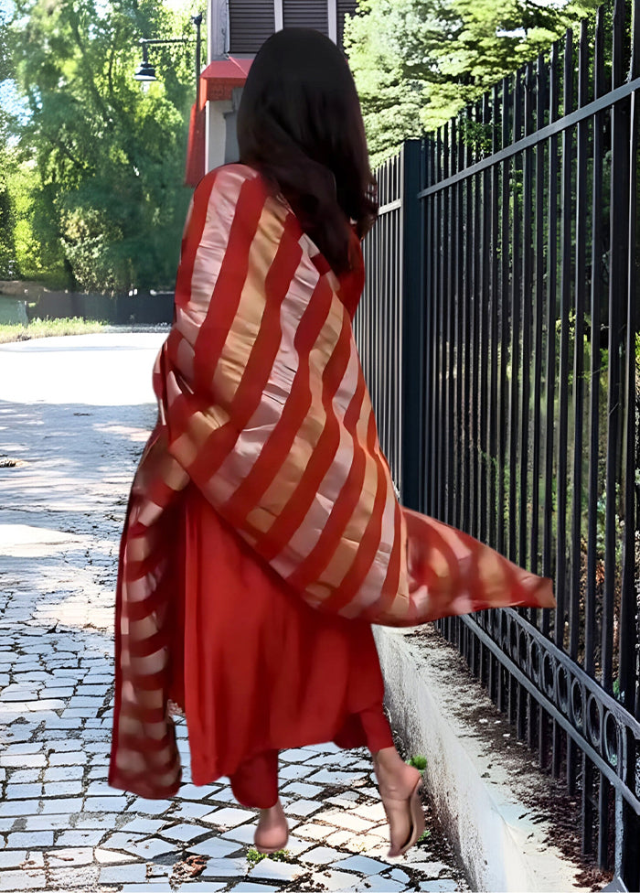 3 Pc Orange Silk Suit Set