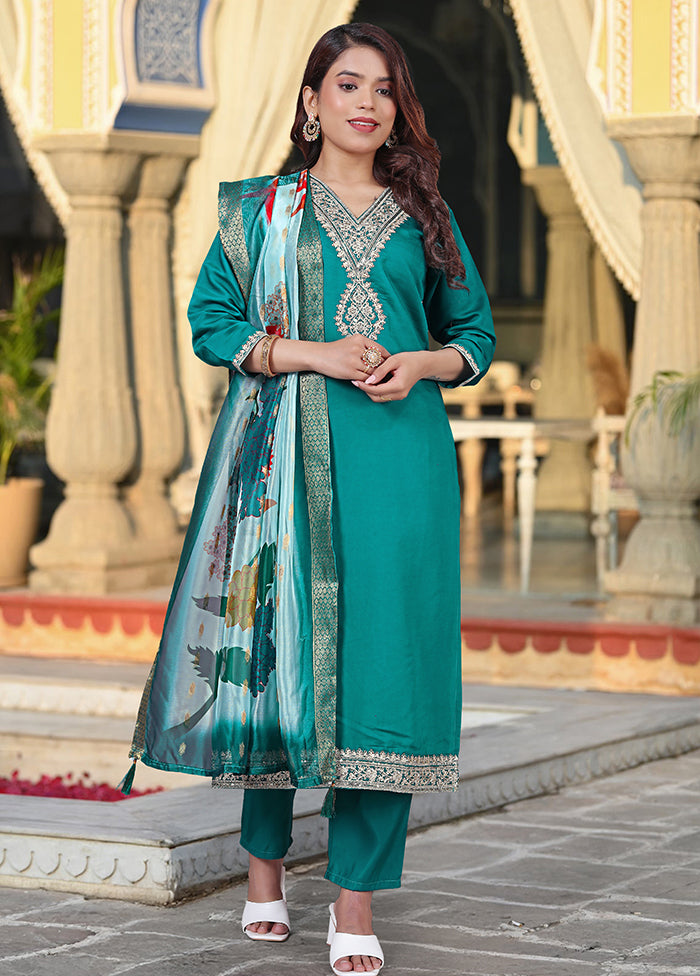 3 Pc Blue Silk Suit Set