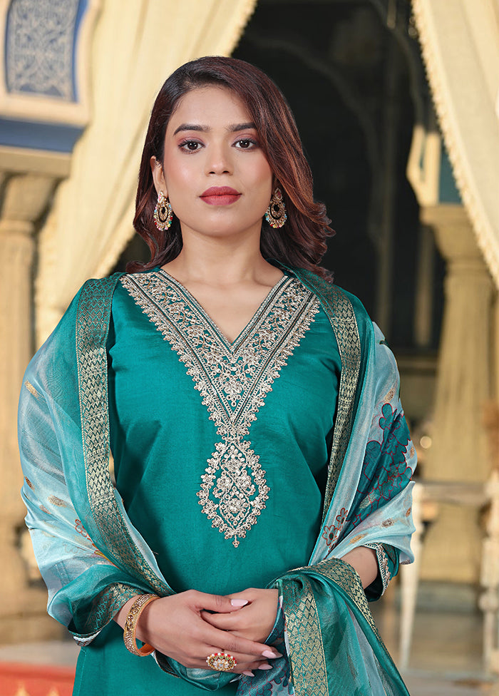 3 Pc Blue Silk Suit Set