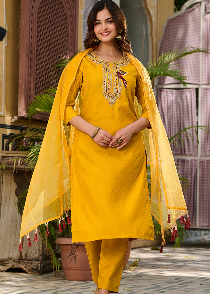 3 Pc Yellow Silk Suit Set