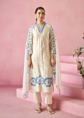 3 Pc Cream Silk Suit Set