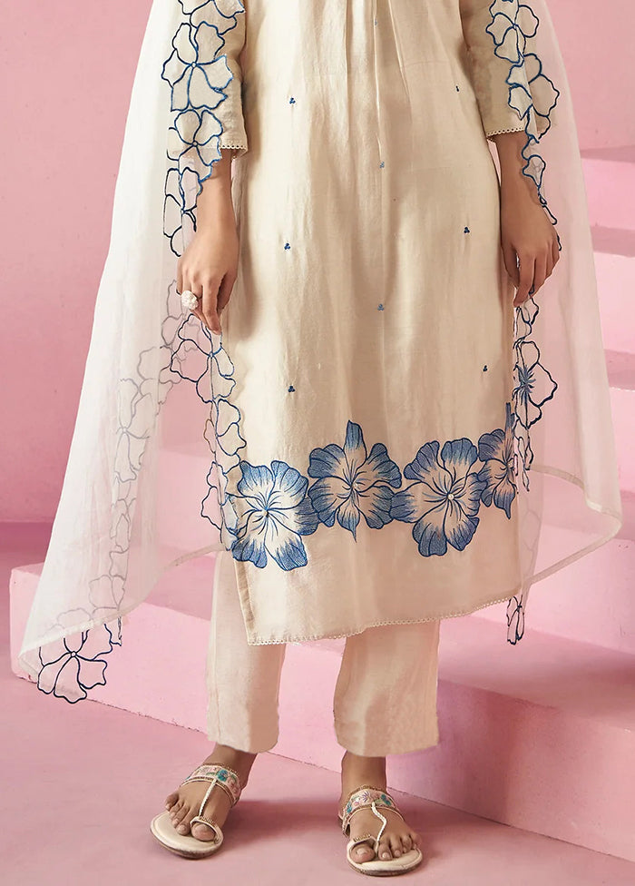 3 Pc Cream Silk Suit Set