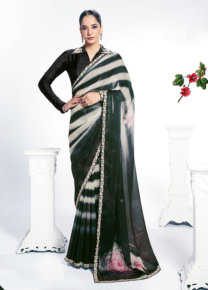 Black Spun Silk Saree With Blouse Piece