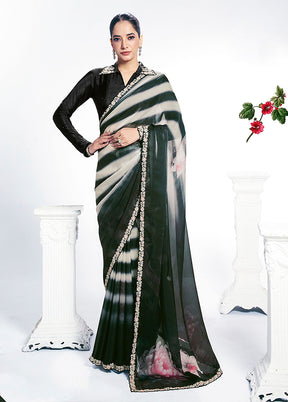 Black Spun Silk Saree With Blouse Piece