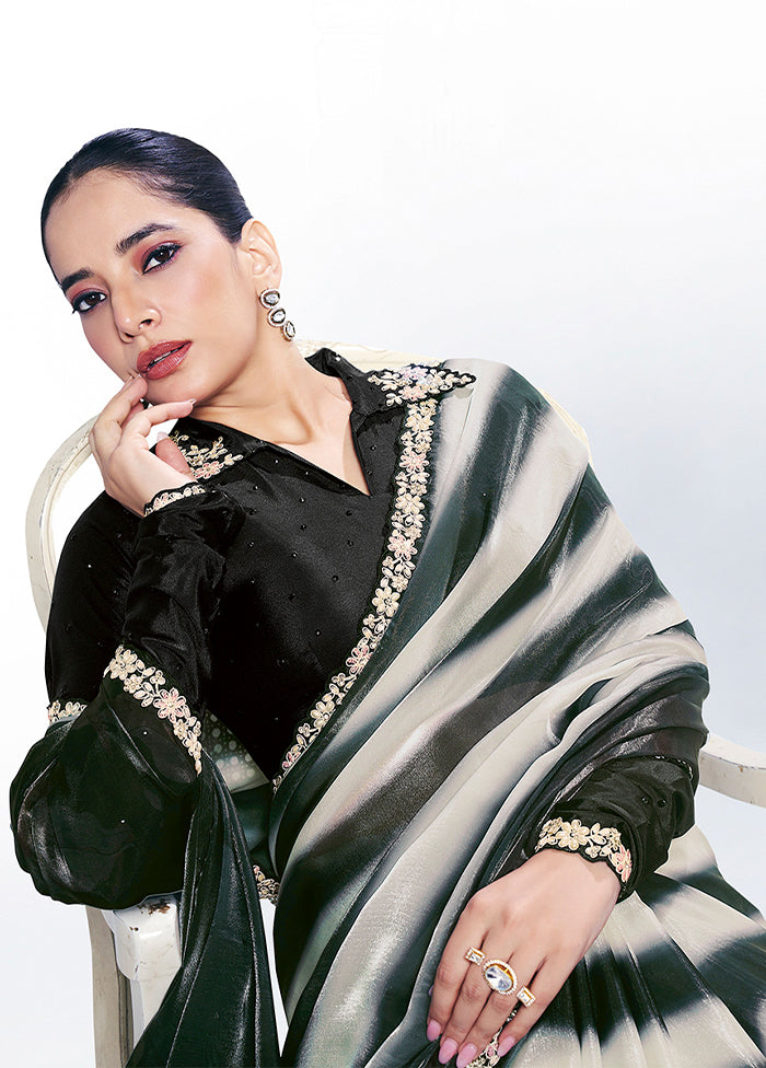 Black Spun Silk Saree With Blouse Piece