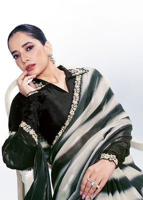 Black Spun Silk Saree With Blouse Piece