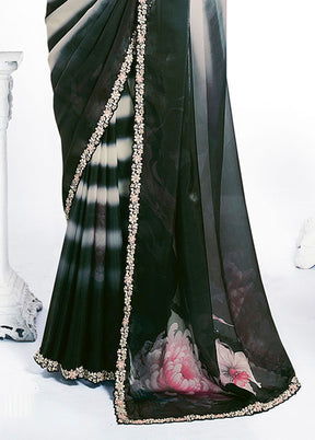 Black Spun Silk Saree With Blouse Piece