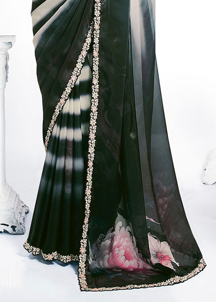 Black Spun Silk Saree With Blouse Piece