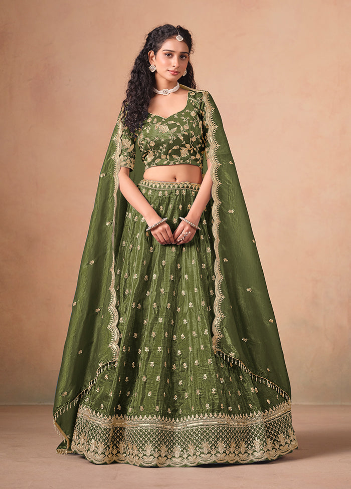 Green Blended Silk Lehenga Set