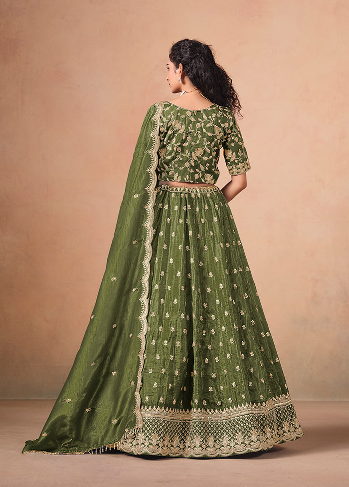 Green Blended Silk Lehenga Set