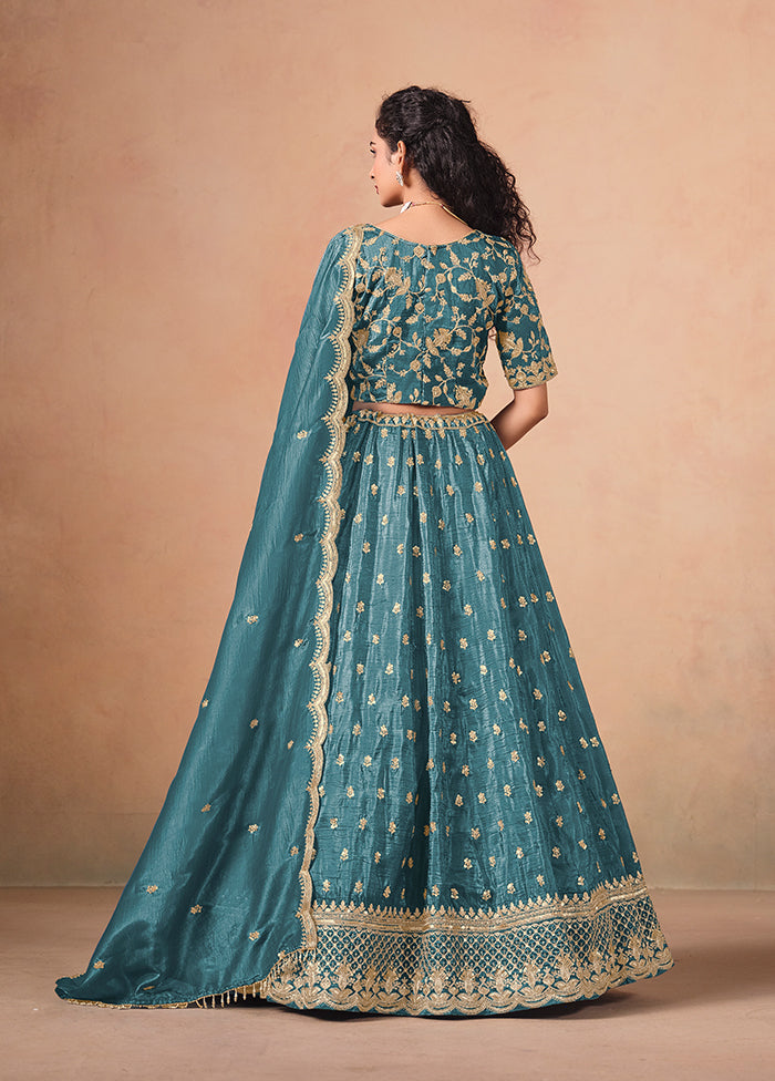 Blue Blended Silk Lehenga Set