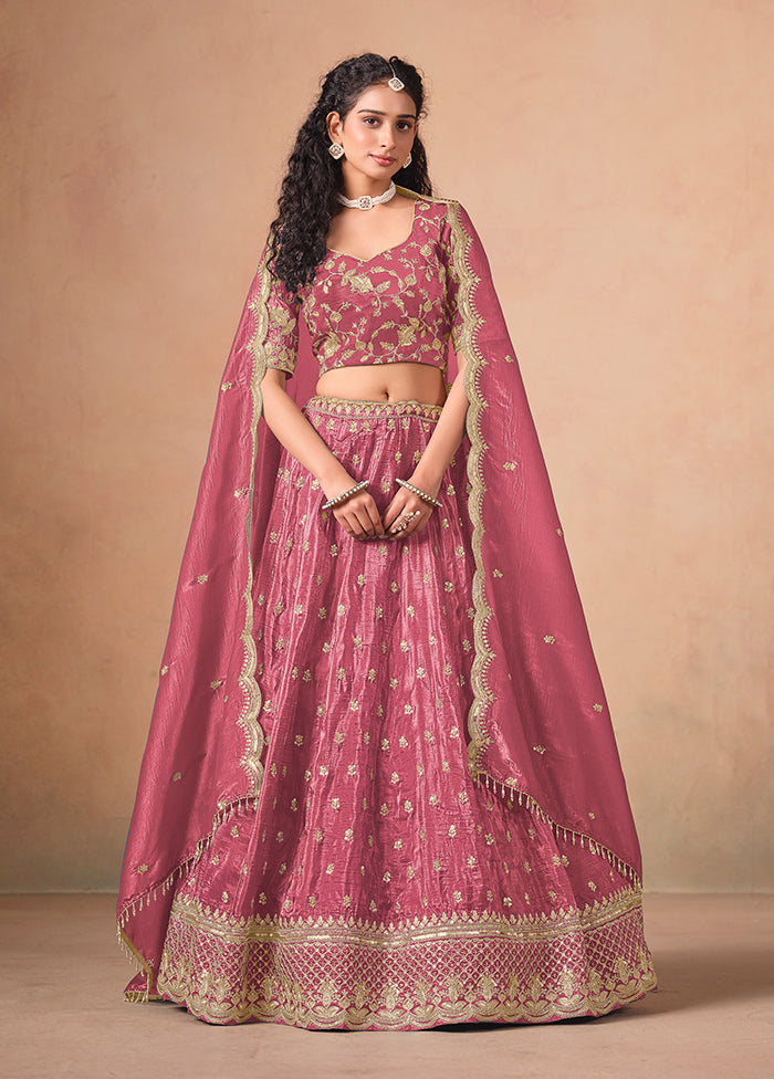Pink Blended Silk Lehenga Set