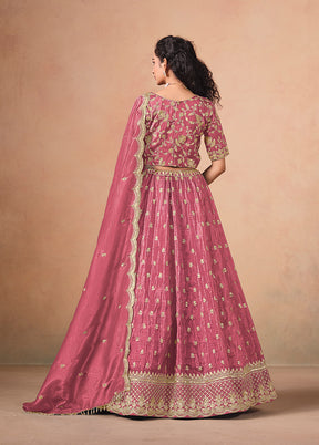 Pink Blended Silk Lehenga Set