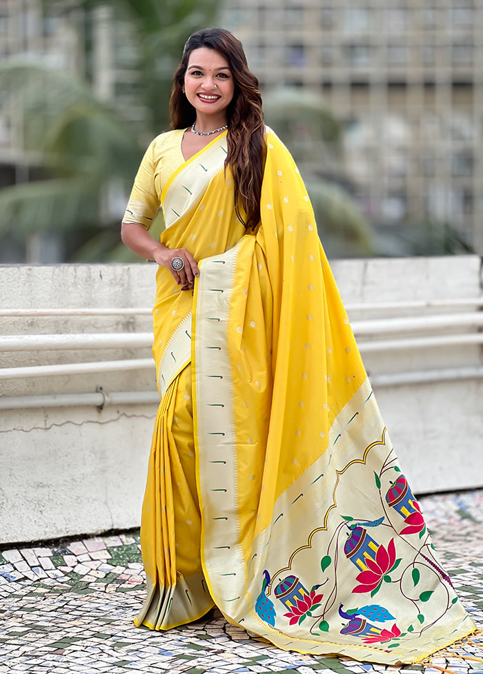 Yellow Spun Silk Saree With Blouse Piece