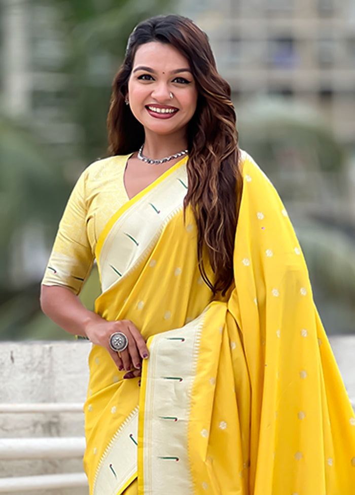 Yellow Spun Silk Saree With Blouse Piece