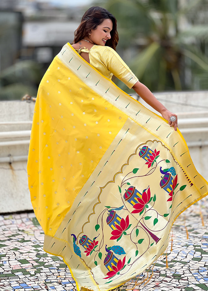 Yellow Spun Silk Saree With Blouse Piece