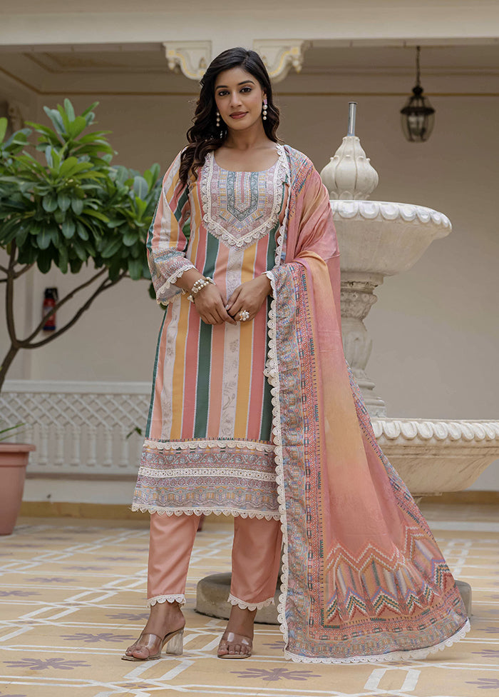 3 Pc Multicolor Silk Suit Set