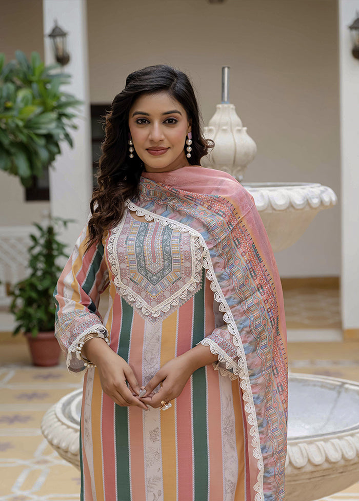 3 Pc Multicolor Silk Suit Set