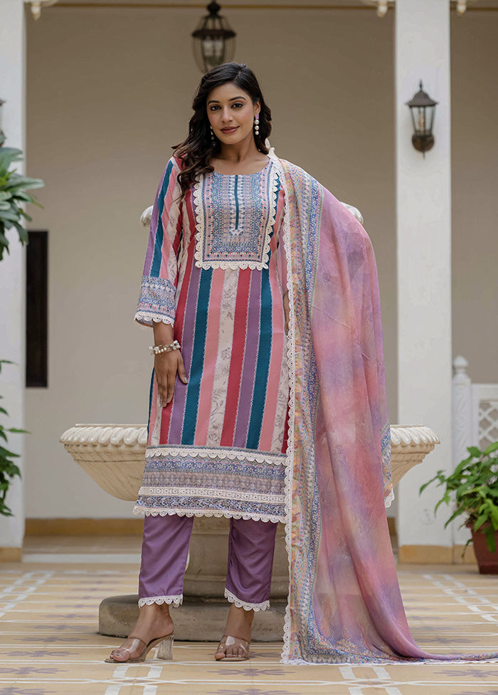3 Pc Multicolor Silk Suit Set