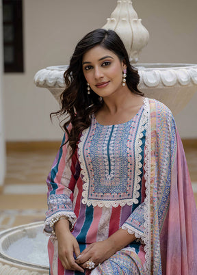 3 Pc Multicolor Silk Suit Set