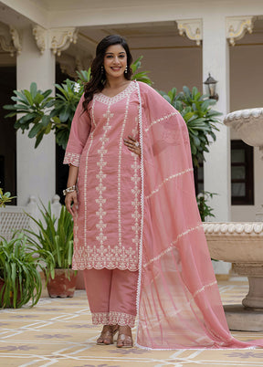 3 Pc Peach Silk Suit Set