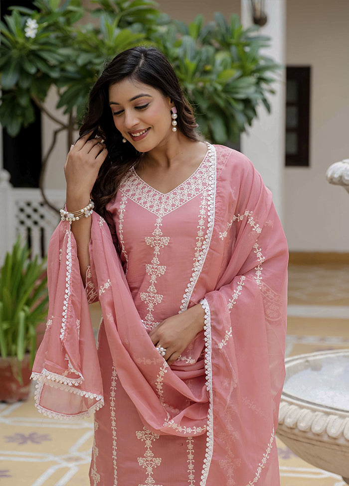 3 Pc Peach Silk Suit Set