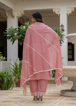 3 Pc Peach Silk Suit Set