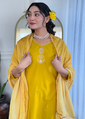 3 Pc Yellow Silk Suit Set