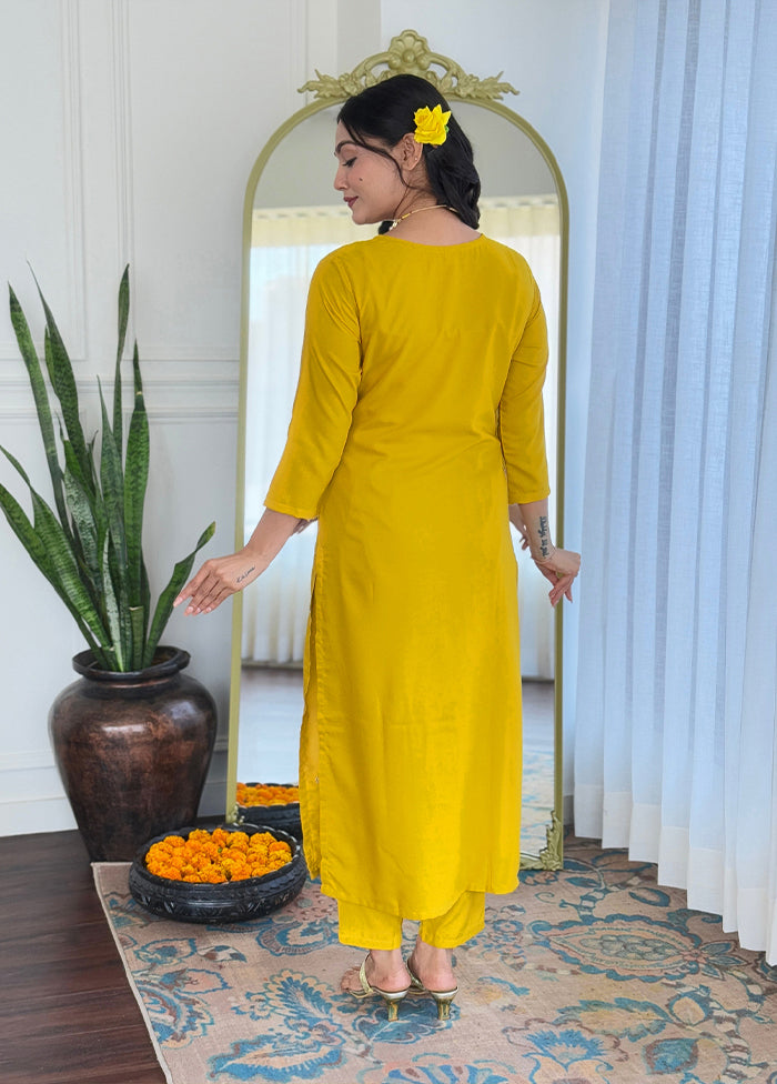 3 Pc Yellow Silk Suit Set