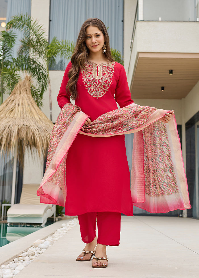 3 Pc Red Silk Suit Set